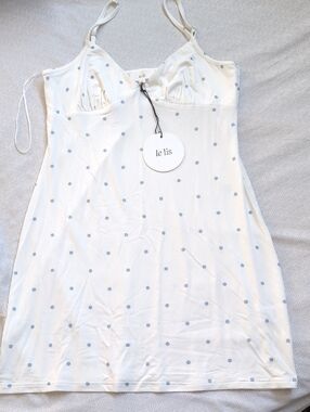 Le Lis White Slip Dress with Light Blue Polka Dots